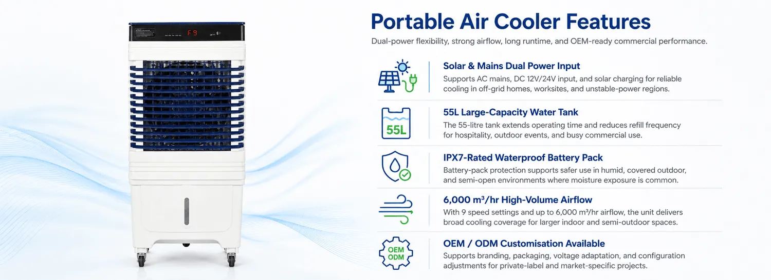 55L smart Rechargeable air cooler fan