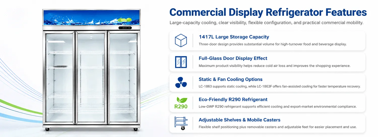 Three-Door Commercial Display Refrigerator